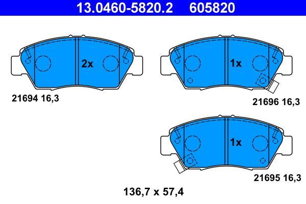 Jeu de 4 plaquettes de frein ATE ref. 13.0460-5820.2