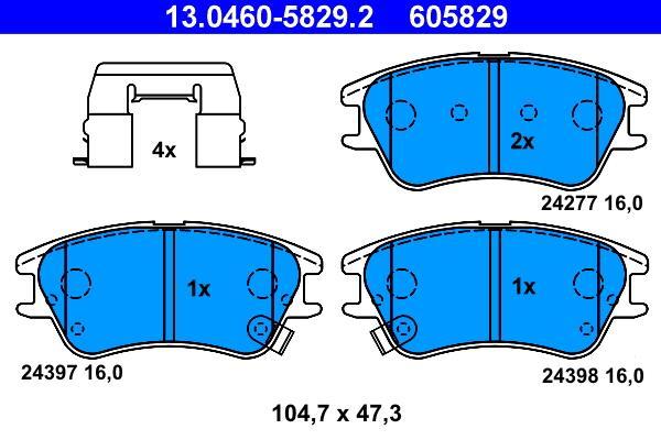 Jeu de 4 plaquettes de frein ATE ref. 13.0460-5829.2