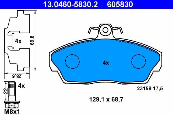 Jeu de 4 plaquettes de frein ATE ref. 13.0460-5830.2
