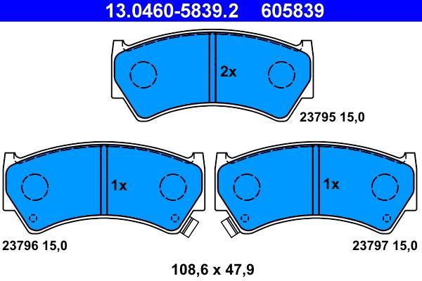 Jeu de 4 plaquettes de frein ATE ref. 13.0460-5839.2