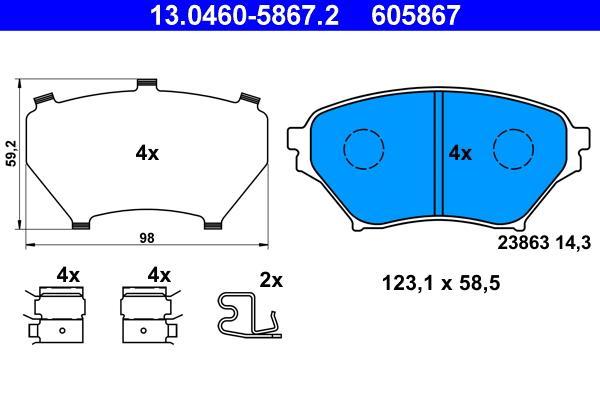 Jeu de 4 plaquettes de frein ATE ref. 13.0460-5867.2