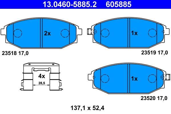 Jeu de 4 plaquettes de frein ATE ref. 13.0460-5885.2