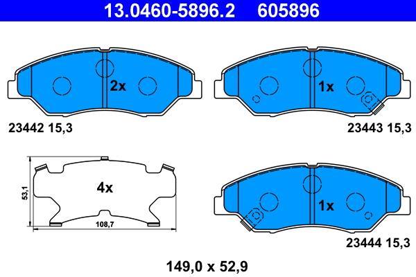 Jeu de 4 plaquettes de frein ATE ref. 13.0460-5896.2