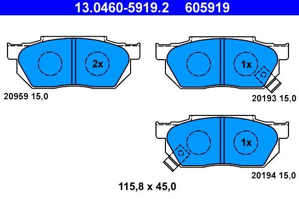 Jeu de 4 plaquettes de frein ATE ref. 13.0460-5919.2