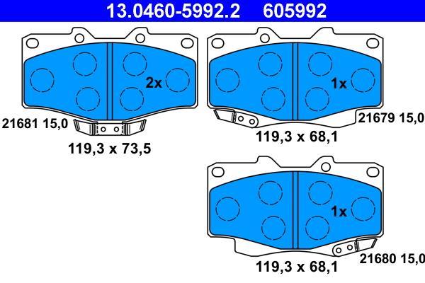Jeu de 4 plaquettes de frein ATE ref. 13.0460-5992.2