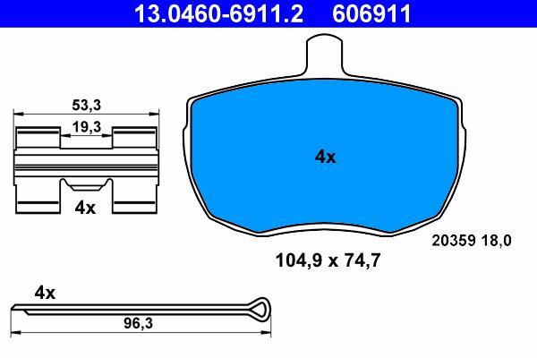 Jeu de 4 plaquettes de frein ATE ref. 13.0460-6911.2