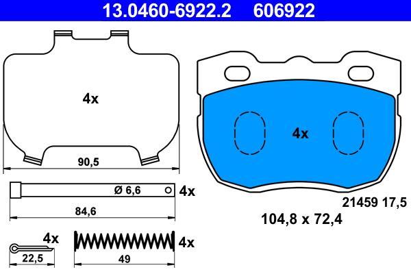 Jeu de 4 plaquettes de frein ATE ref. 13.0460-6922.2