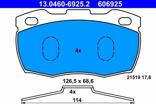 Jeu de 4 plaquettes de frein ATE ref. 13.0460-6925.2