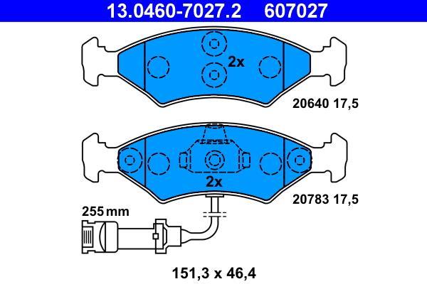 Jeu de 4 plaquettes de frein ATE ref. 13.0460-7027.2