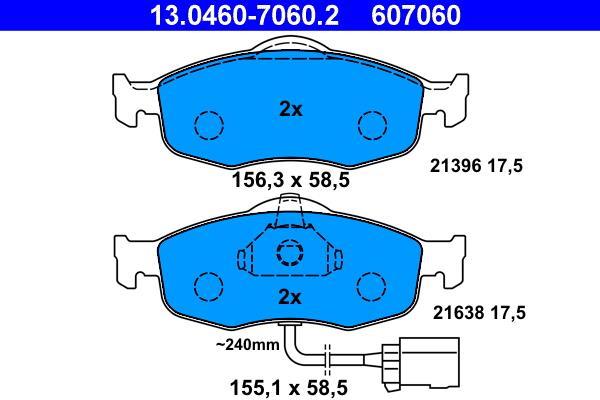 Jeu de 4 plaquettes de frein ATE ref. 13.0460-7060.2