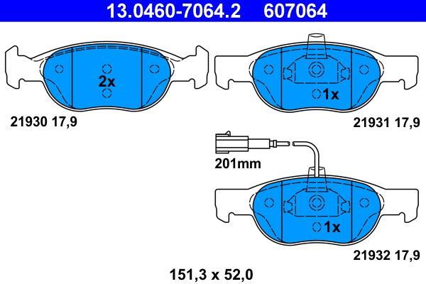 Jeu de 4 plaquettes de frein ATE ref. 13.0460-7064.2