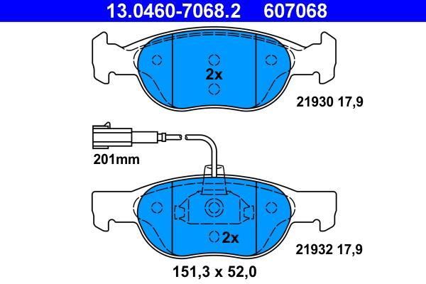 Jeu de 4 plaquettes de frein ATE ref. 13.0460-7068.2