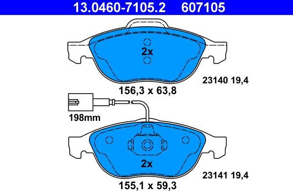 Jeu de 4 plaquettes de frein ATE ref. 13.0460-7105.2