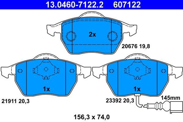 Jeu de 4 plaquettes de frein ATE ref. 13.0460-7122.2