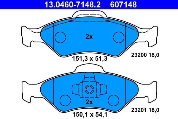 Jeu de 4 plaquettes de frein ATE ref. 13.0460-7148.2