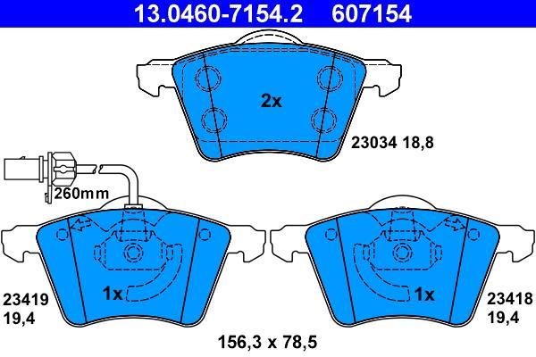 Jeu de 4 plaquettes de frein ATE ref. 13.0460-7154.2