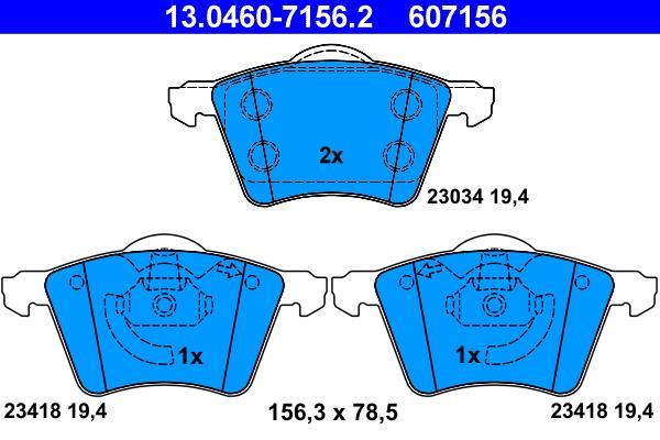 Jeu de 4 plaquettes de frein ATE ref. 13.0460-7156.2
