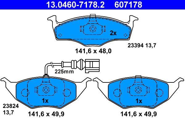 Jeu de 4 plaquettes de frein ATE ref. 13.0460-7178.2