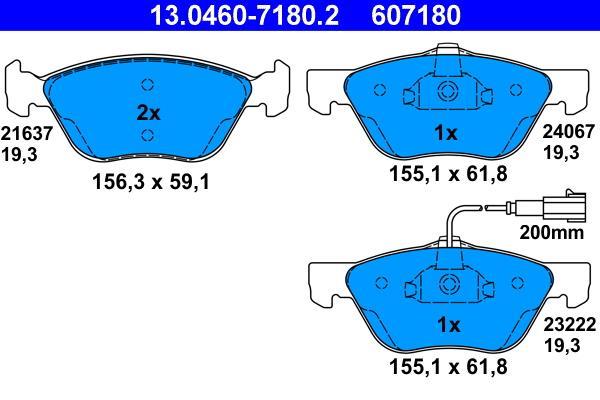 Jeu de 4 plaquettes de frein ATE ref. 13.0460-7180.2