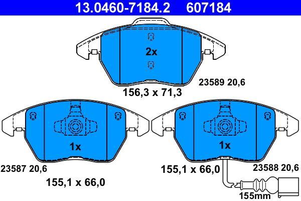 Jeu de 4 plaquettes de frein ATE ref. 13.0460-7184.2