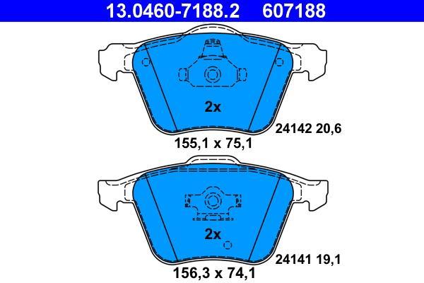 Jeu de 4 plaquettes de frein ATE ref. 13.0460-7188.2