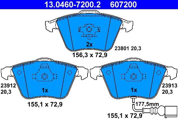 Jeu de 4 plaquettes de frein ATE ref. 13.0460-7200.2