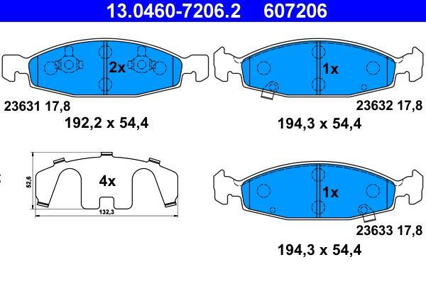 Jeu de 4 plaquettes de frein ATE ref. 13.0460-7206.2