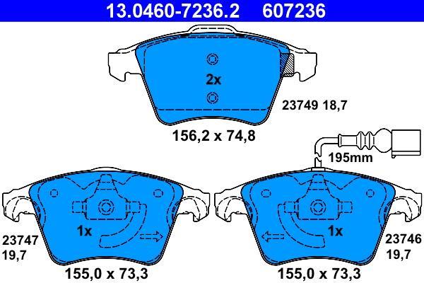 Jeu de 4 plaquettes de frein ATE ref. 13.0460-7236.2