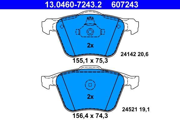Jeu de 4 plaquettes de frein ATE ref. 13.0460-7243.2