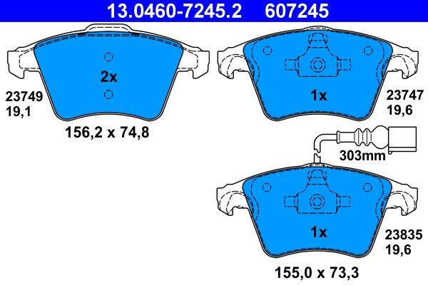 Jeu de 4 plaquettes de frein ATE ref. 13.0460-7245.2