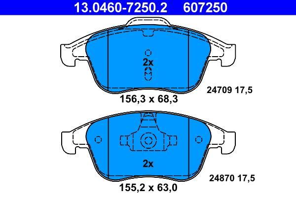 Jeu de 4 plaquettes de frein ATE ref. 13.0460-7250.2