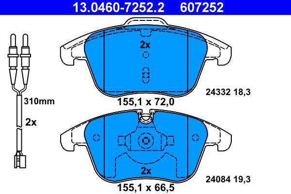 Jeu de 4 plaquettes de frein ATE ref. 13.0460-7252.2