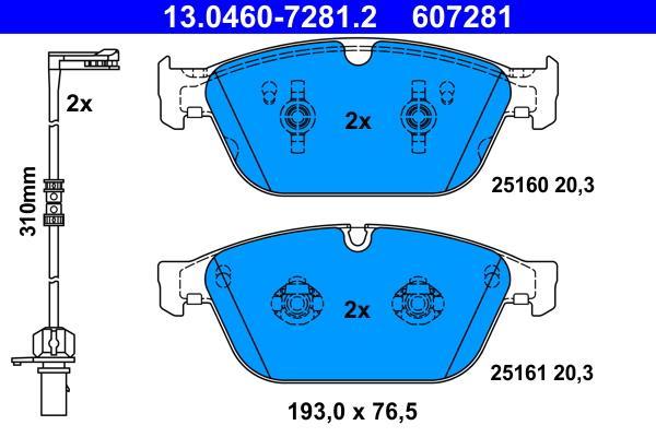 Jeu de 4 plaquettes de frein ATE ref. 13.0460-7281.2