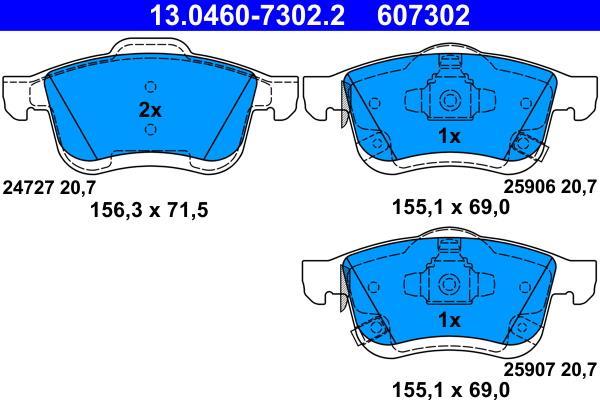 Jeu de 4 plaquettes de frein ATE ref. 13.0460-7302.2