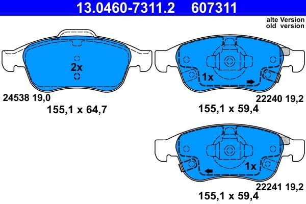 Jeu de 4 plaquettes de frein ATE ref. 13.0460-7311.2