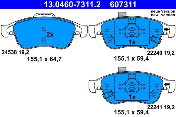 Jeu de 4 plaquettes de frein ATE ref. 13.0460-7311.2