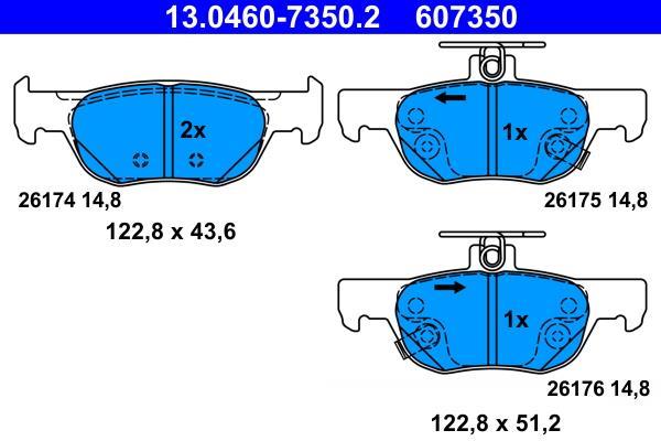 Jeu de 4 plaquettes de frein ATE 13.0460-7350.2