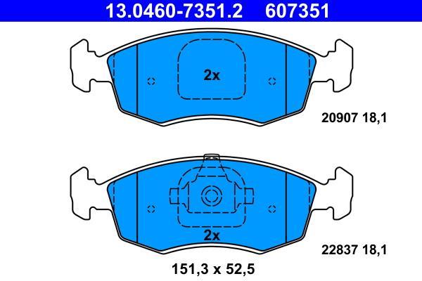 Jeu de 4 plaquettes de frein ATE ref. 13.0460-7351.2