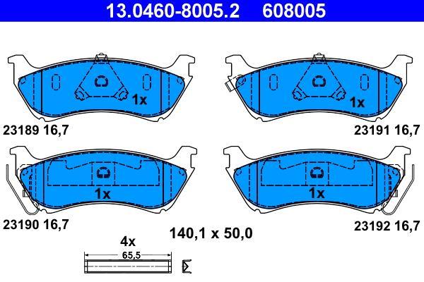 Jeu de 4 plaquettes de frein ATE ref. 13.0460-8005.2
