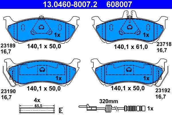 Jeu de 4 plaquettes de frein ATE ref. 13.0460-8007.2