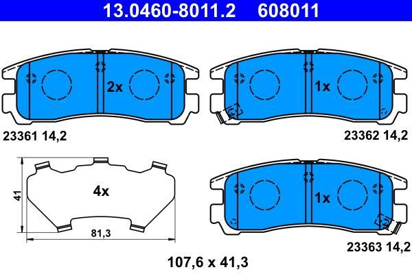 Jeu de 4 plaquettes de frein ATE ref. 13.0460-8011.2