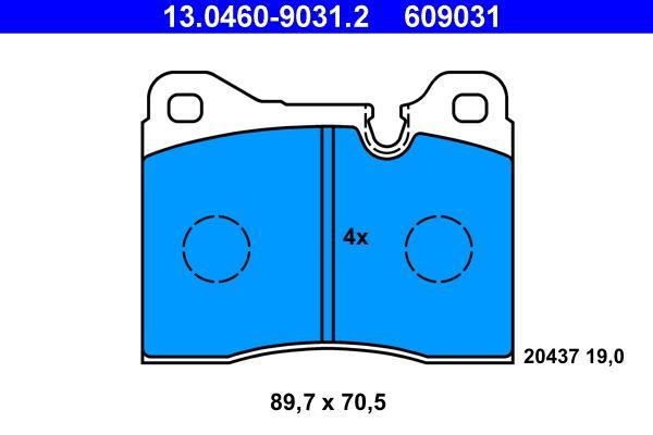 Jeu de 4 plaquettes de frein ATE ref. 13.0460-9031.2
