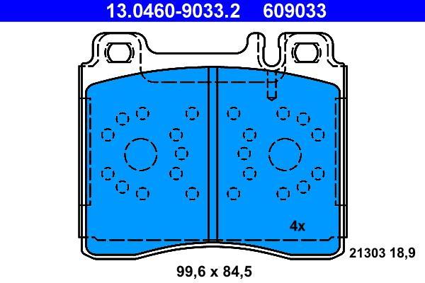 Jeu de 4 plaquettes de frein ATE ref. 13.0460-9033.2
