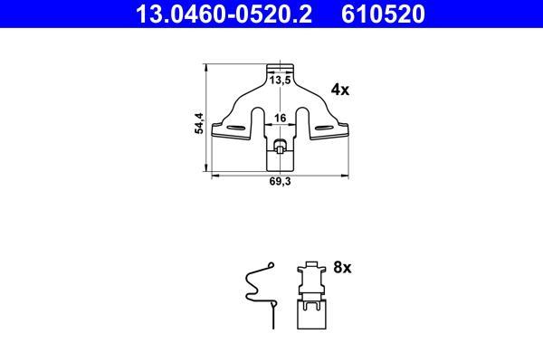 Kit d'accessoires pour plaquette de frein à disque ATE ref. 13.0460-0520.2
