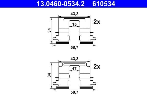 Kit d'accessoires pour plaquette de frein à disque ATE ref. 13.0460-0534.2