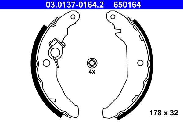 Jeu de 4 mâchoires de frein (Garniture de frein à tambour) ATE 03.0137-0164.2