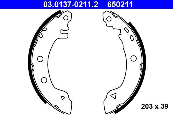 Jeu de 4 mâchoires de frein (Garniture de frein à tambour) ATE 03.0137-0211.2