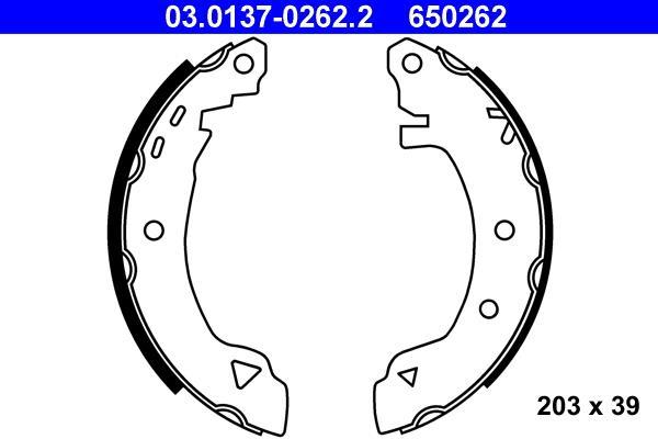 Jeu de 4 mâchoires de frein (Garniture de frein à tambour) ATE 03.0137-0262.2