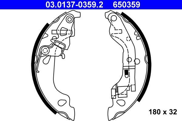 Jeu de 4 mâchoires de frein (Garniture de frein à tambour) ATE 03.0137-0359.2