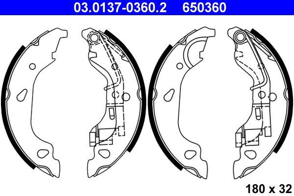 Jeu de 4 mâchoires de frein (Garniture de frein à tambour) ATE 03.0137-0360.2